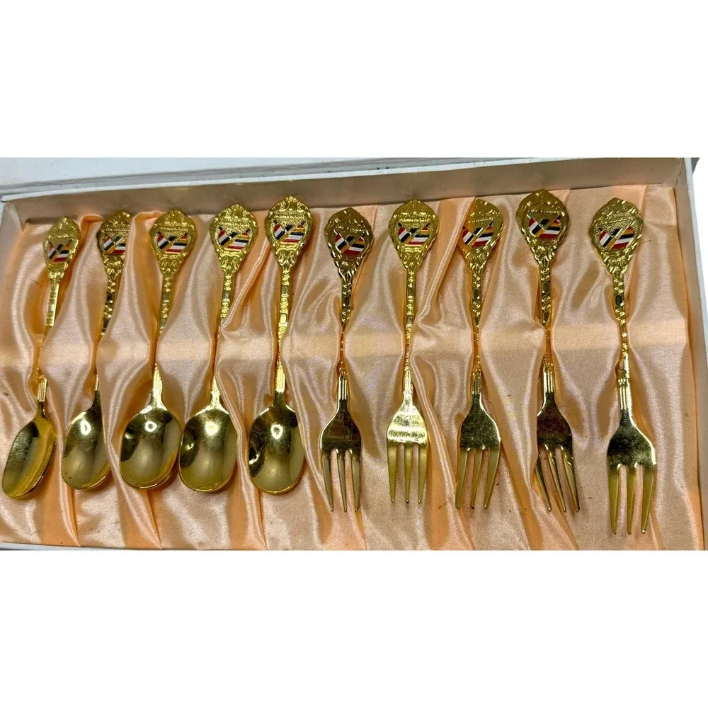 Vintage Asiana Airlines 24K Gold Plated Flatware Set Boxed Korean Aviation